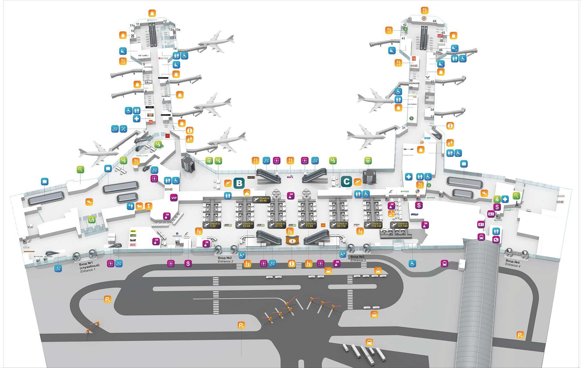 Схема движения в аэропорту Домодедово