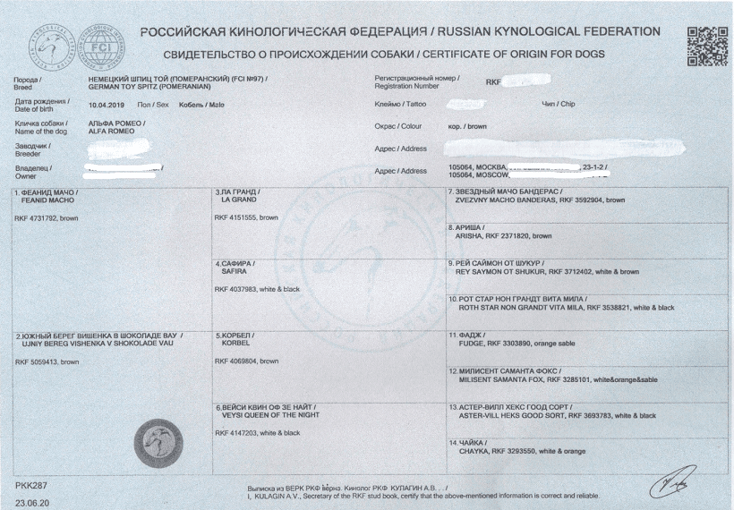 Сертификат международного образца (форма 5А)