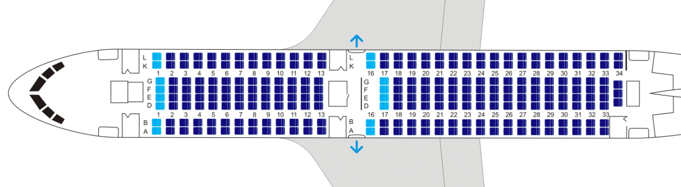 Cхема салона Боинг 767-200 авиакомпании Ютэйр.
